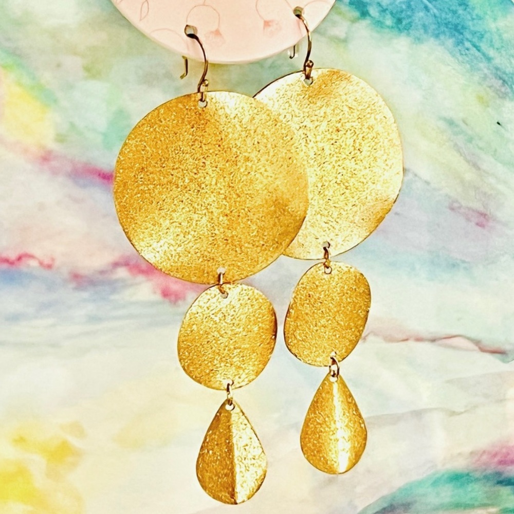 πΊπHPππΊ NWT Anthropologie Serefina Gold Disk Chandeliers - Picture 15 of 15